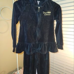 Vintage Juicy Couture Black Velour Tracksuit Pink and Gold Jewels on Hoodie